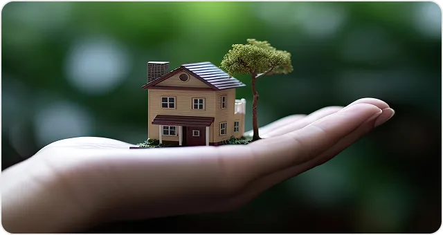 Hand holding a miniature house model