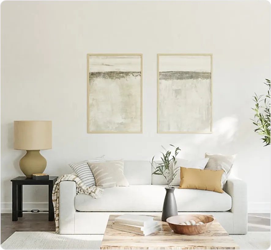 Airy living space ready for move-in, furnished by Japandi
